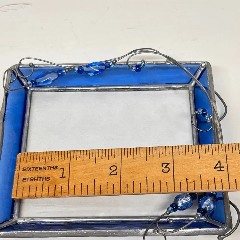 Handcrafted Cobalt Blue Stained Glass Picture Frame